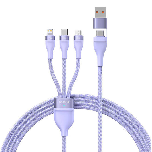 Baseus Καλώδιο USB 3σε1 Flash Series 2, USB-C/MicroUSB/Lightning, 100W, 1.5m (Λιλά)