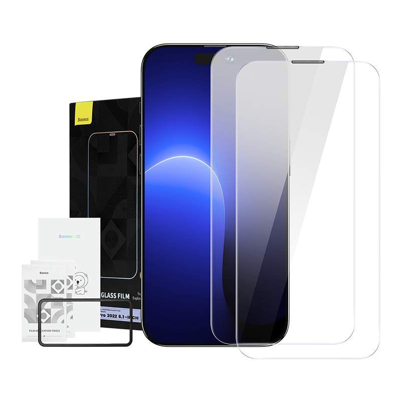 Baseus Προστατευτικό Οθόνης Crystal Tempered Glass Dust-proof 0.3mm για iPhone 14 Pro (2τμχ) (Διαφανές)