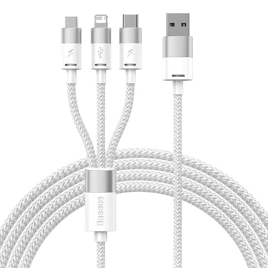 Baseus Καλώδιο USB 3σε1 StarSpeed Series, USB-C + MicroUSB + Lightning 3.5A, 1.2m (Λευκό)