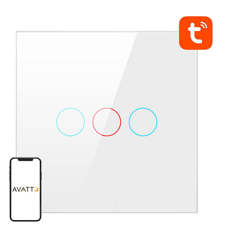 Avatto Έξυπνος Διακόπτης Χωνευτός WiFi TS02-EU-W3 (3 κουμπιά) TUYA (Λευκό)