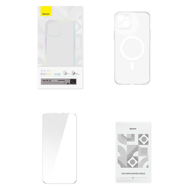 Baseus Μαγνητική Θήκη Magnetic Crystal Clear για iPhone 13 + Προστατευτικό Οθόνης Tempered Glass (Διαφανές)