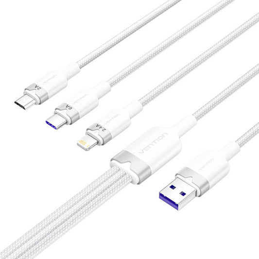 USB 2.0 A Male to 3in1 6A Cable Vention CTRWG 1.5M (White)