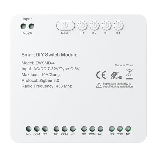 Avatto ZWSMMD ZigBee Switch 4CH Dry Contact 32V DC