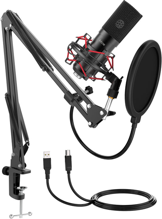 Fifine Condenser microphone with tripod T732 (black)