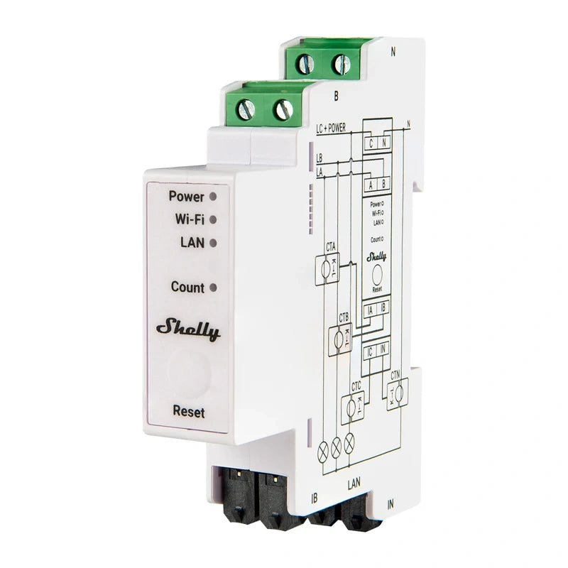 Shelly PRO 3EM 120A 3-Phase Energy Meter, WiFi/Bluetooth Matter