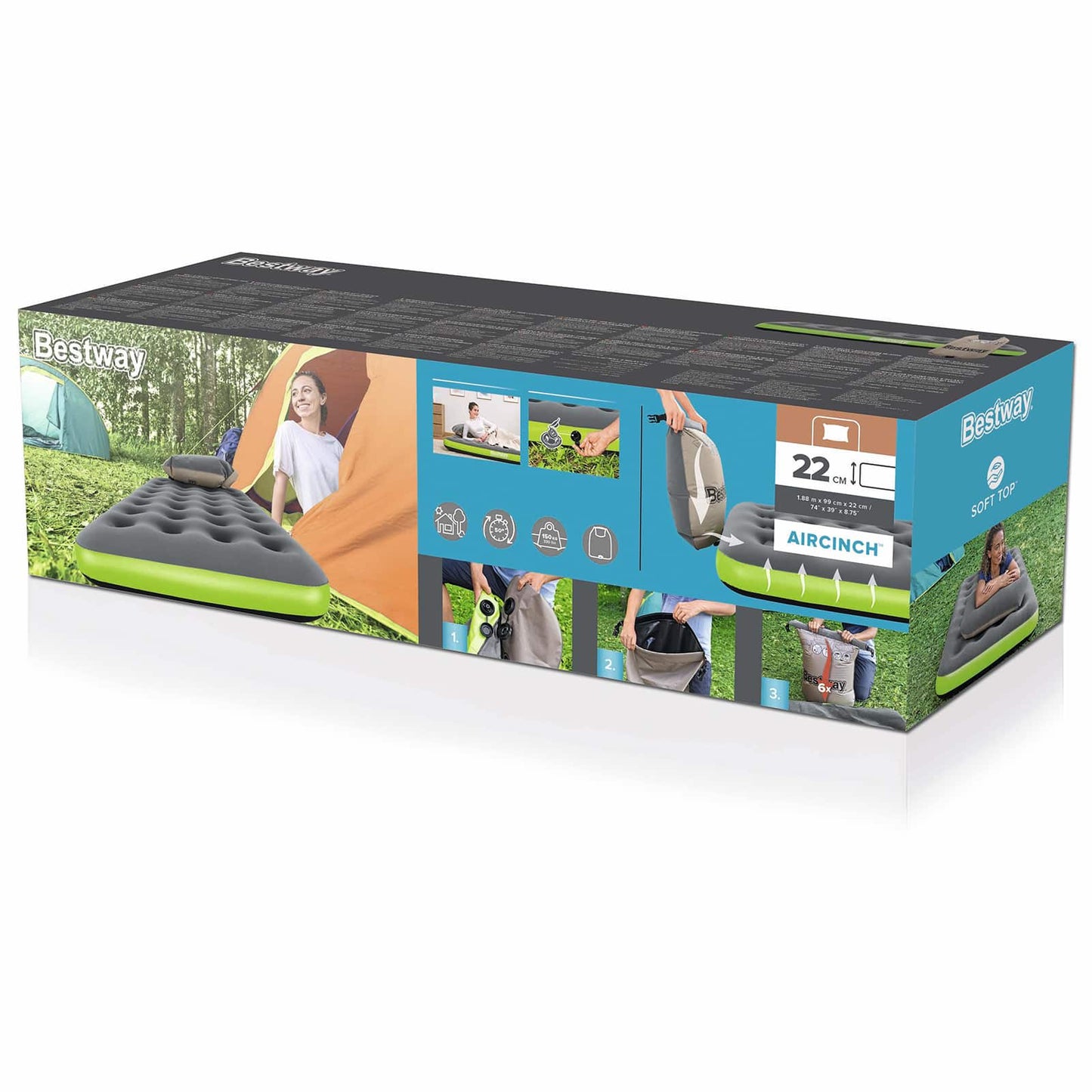 Bestway Αερομάτριτσα 1 ατόμων 188 x 99 x 22 cm Γκρι και Πράσινο