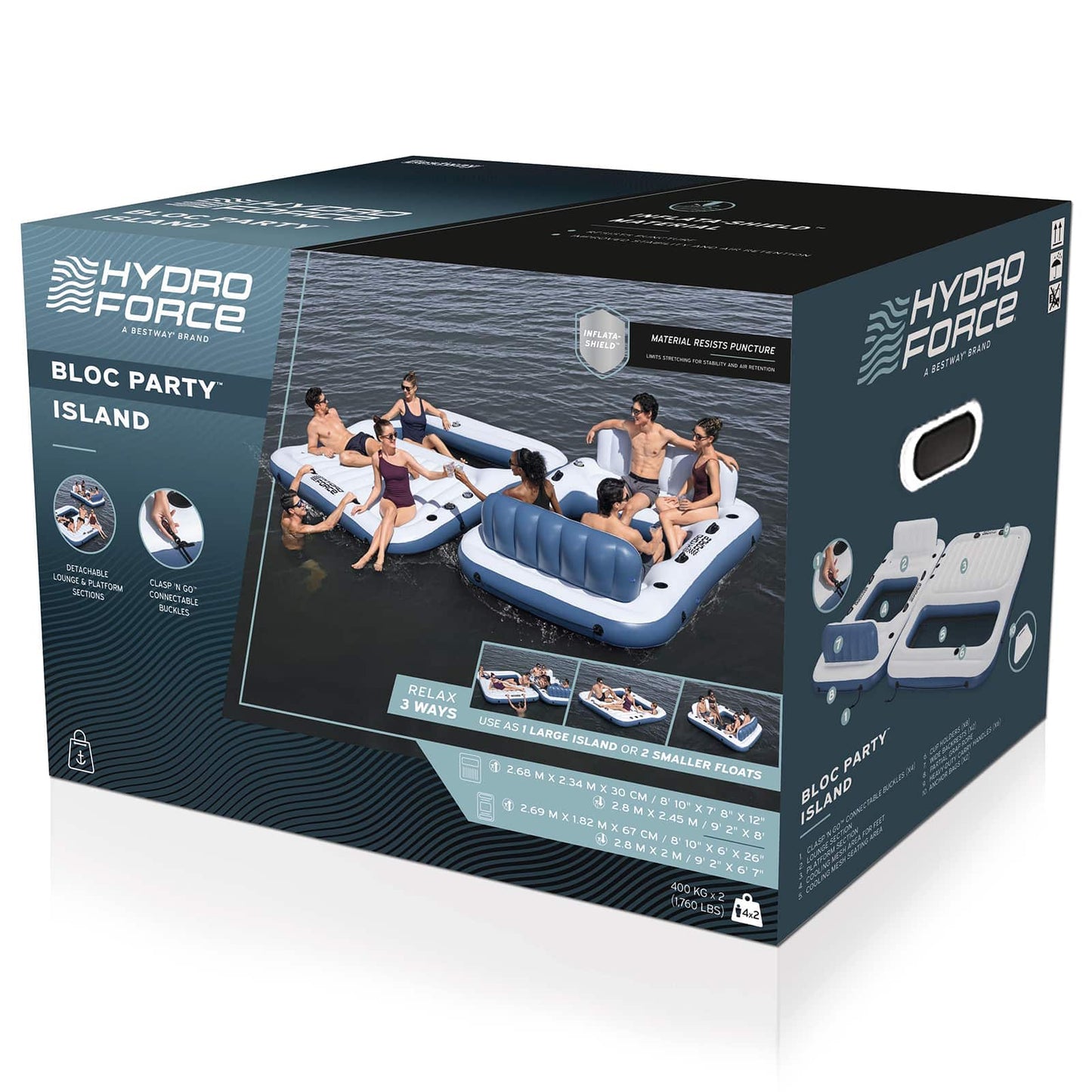 Bestway Πλωτό Νησί Hydro-Force 2 τμχ. 269 x 182 x 67 εκ Λευκό και Μπλε