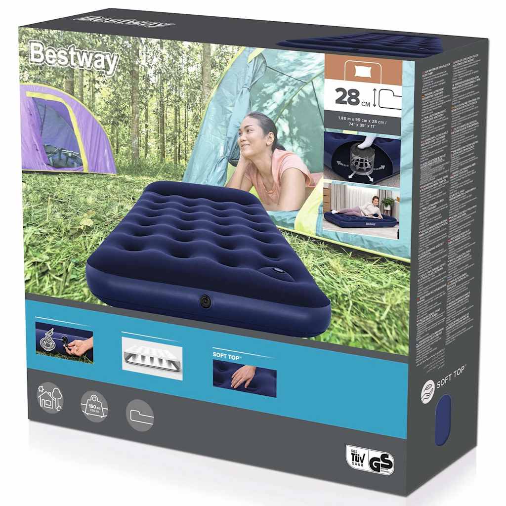 Bestway Αερόστρωμα 188x99x28 εκ. Βελουτέ με Ενσωματωμένη Τρόμπα Ποδιού