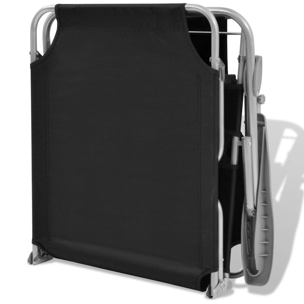 vidaXL Ξαπλώστρα Μαύρη Ατσάλινη με Σκίαστρο