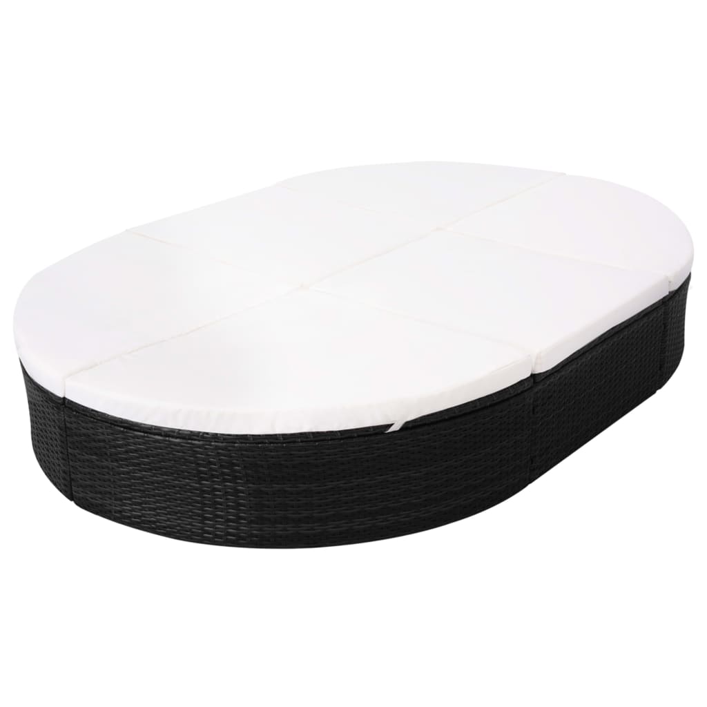 vidaXL Ξαπλώστρα Διπλή Μαύρη από Συνθετικό Ρατάν με Κουρτίνες