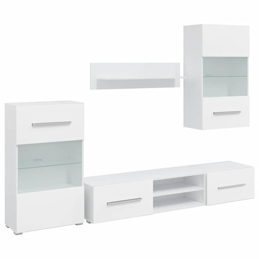 vidaXL Σύνθετο Τηλεόρασης με Φωτισμό LED 5 τεμ. Λευκό