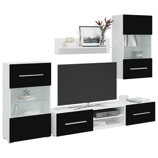 vidaXL Σύνθετο Τηλεόρασης με Φωτισμό LED 5 τεμ. Μαύρο