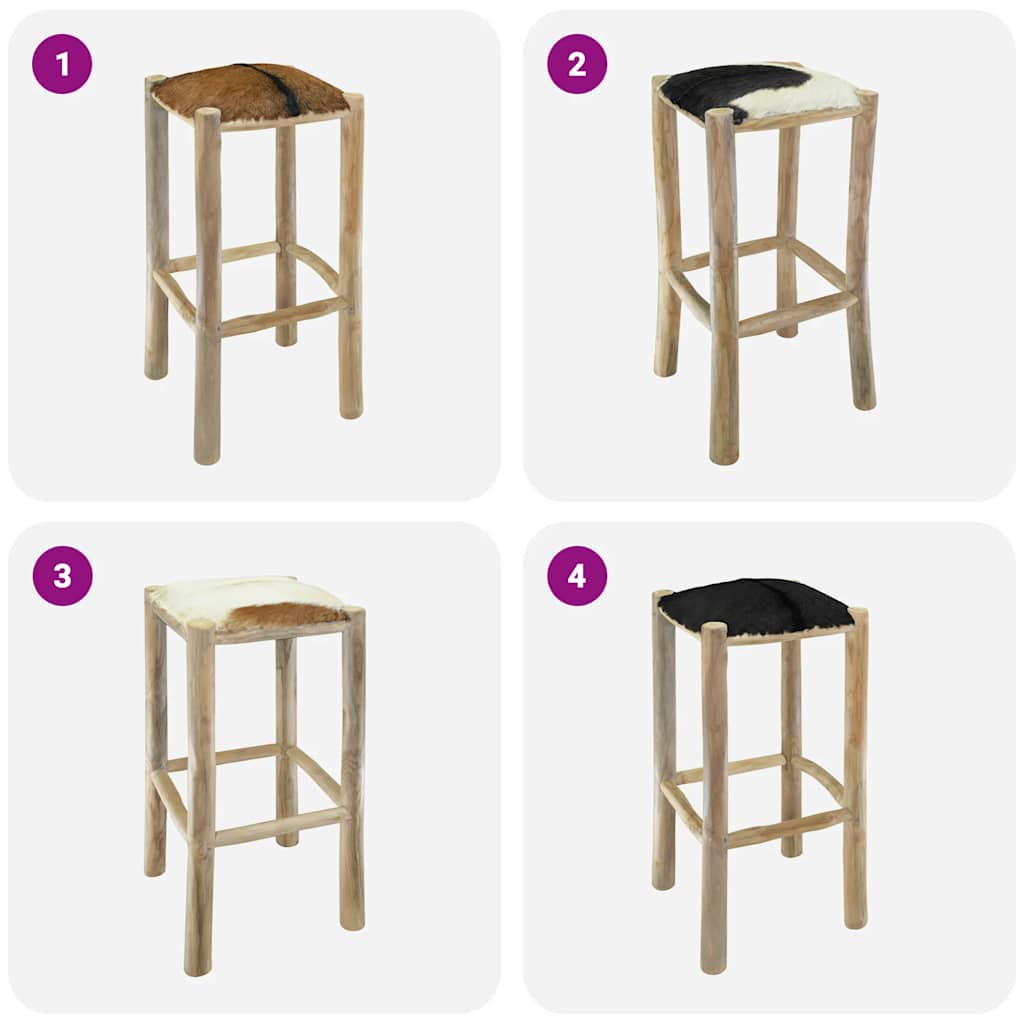 vidaXL Σκαμπό Μπαρ από Δέρμα Κατσίκας / Μασίφ Ξύλο Teak