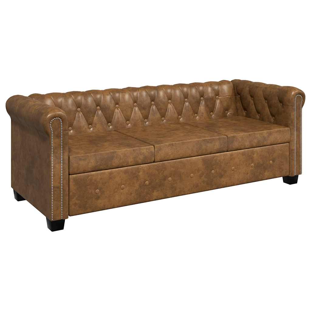 vidaXL Διθέσιος και Τριθέσιος Καναπές Chesterfield Σετ Καφέ