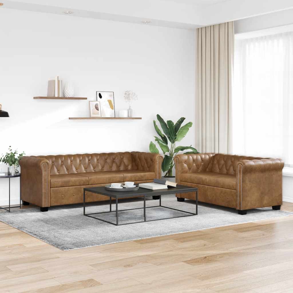 vidaXL Διθέσιος και Τριθέσιος Καναπές Chesterfield Σετ Καφέ