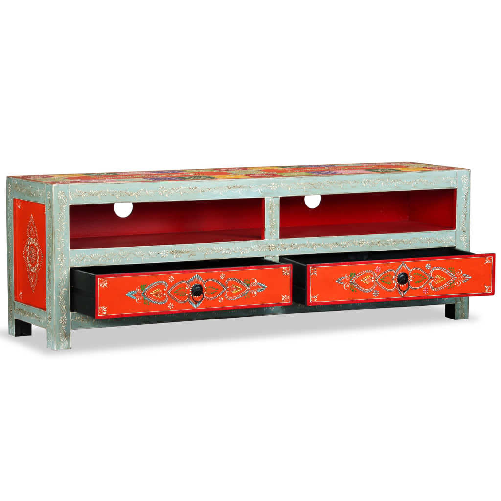 vidaXL Έπιπλο Τηλεόρασης με Χειροπ. Λεπτομέρειες από Μασίφ Ξύλο Μάνγκο