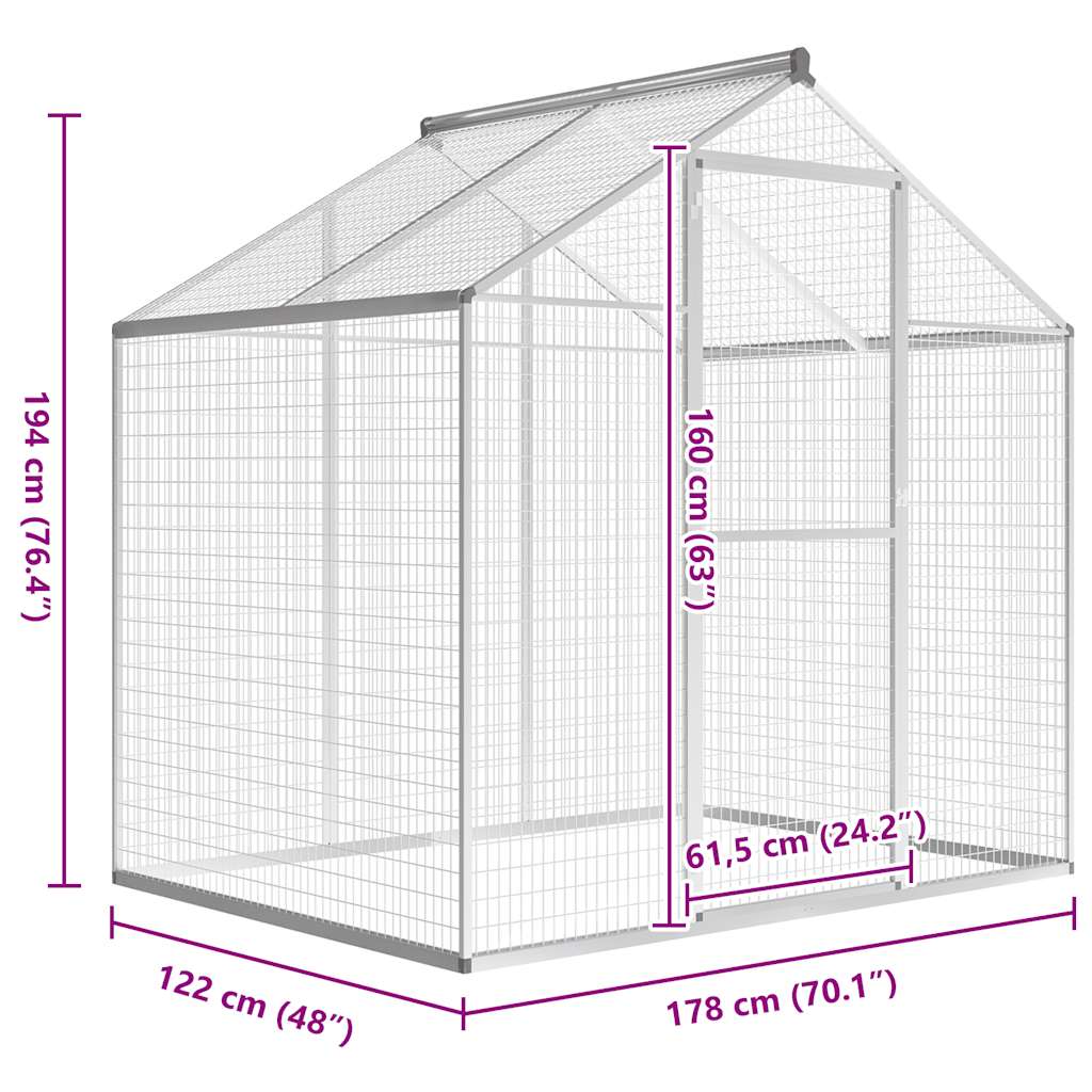 vidaXL Κλουβί Πτηνών Εξωτερικού Χώρου 178 x 122 x 194 εκ. Αλουμινίου