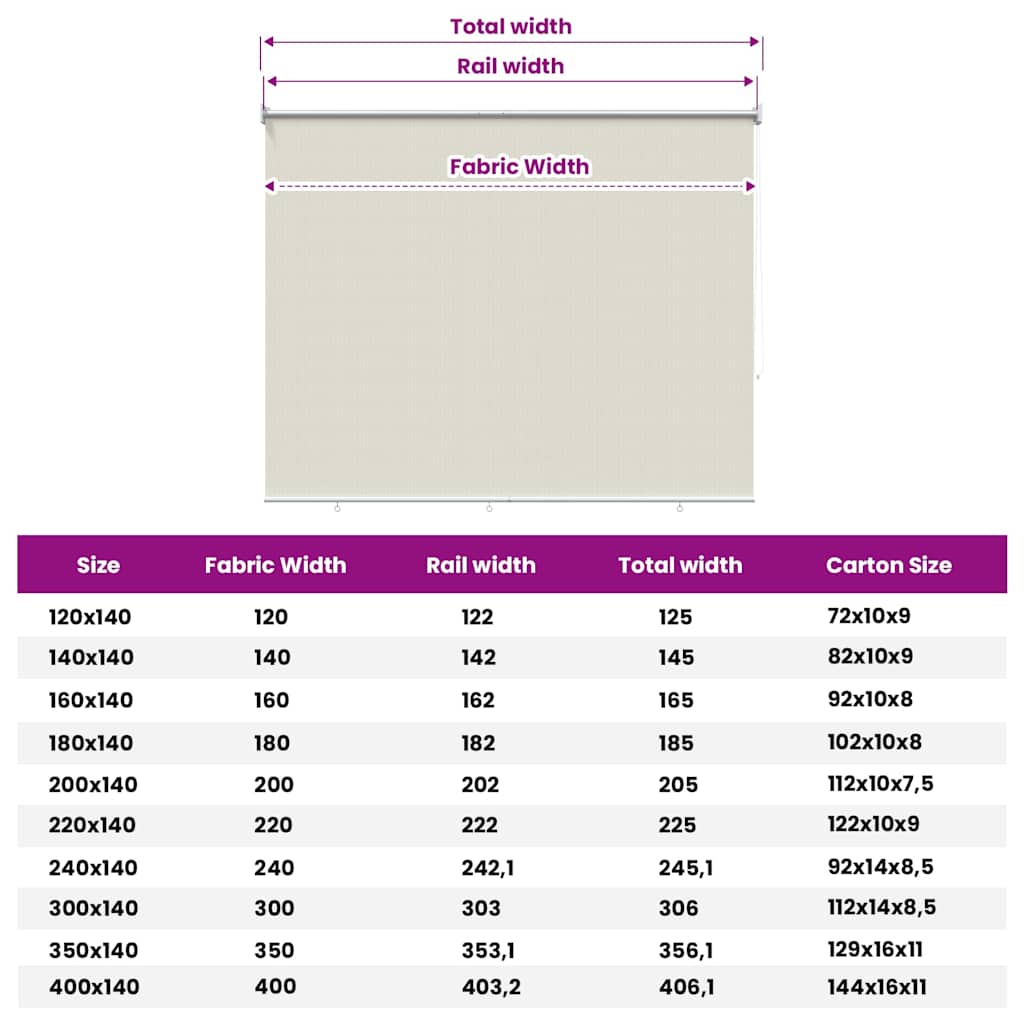 vidaXL Στόρι Σκίασης Ρόλερ Εξωτερικού Χώρου 145(Π) x 140(Υ) εκ. Κρεμ