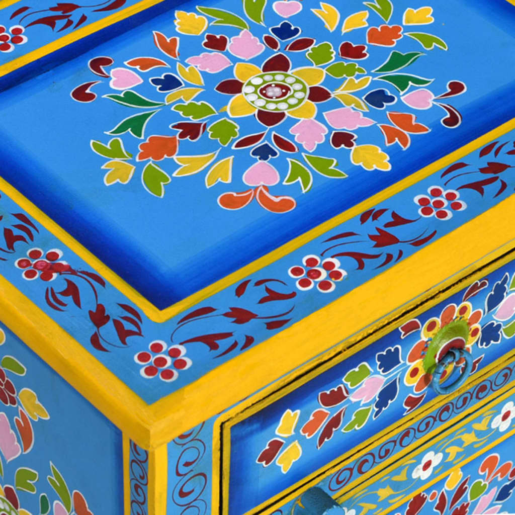 vidaXL Κομοδίνο με Χειροπ. Λεπτομέρειες Τιρκουάζ από Μασίφ Ξύλο Μάνγκο