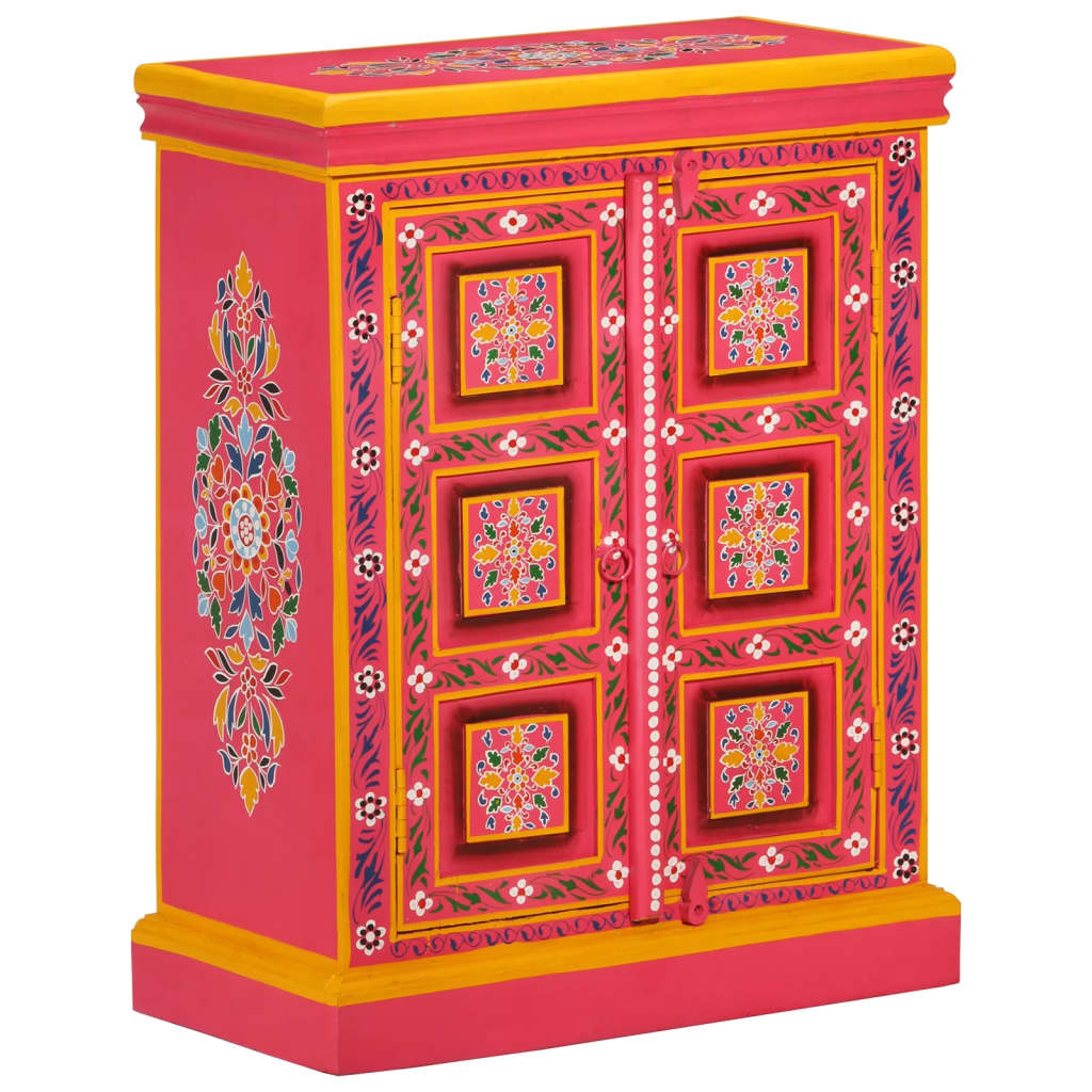 vidaXL Ψηλός Μπουφές με Χειροποίητες Λεπτομέρειες Ροζ από Ξύλο Μάνγκο