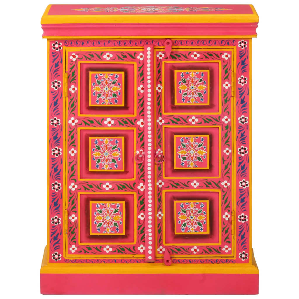 vidaXL Ψηλός Μπουφές με Χειροποίητες Λεπτομέρειες Ροζ από Ξύλο Μάνγκο