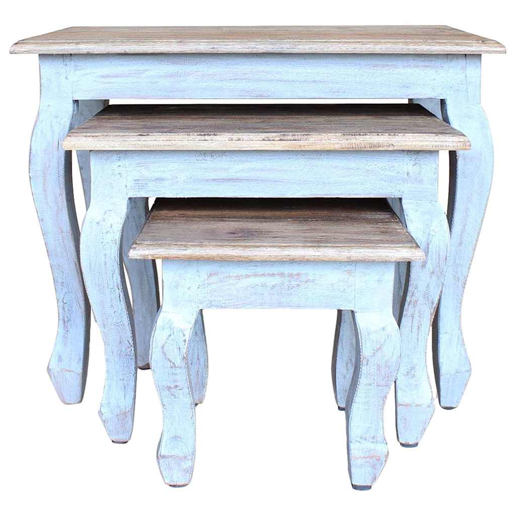 vidaXL Σετ Τραπεζάκια Ζιγκόν 3 τεμ. από Μασίφ Ξύλο Μαόνι