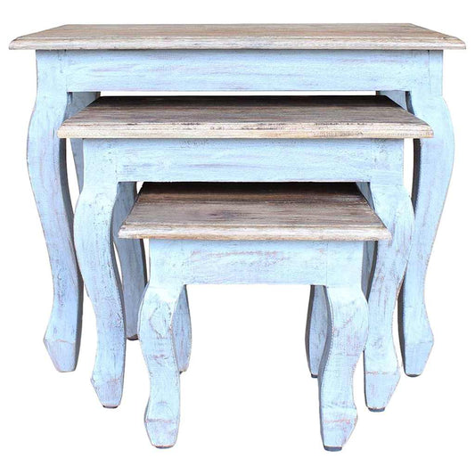 vidaXL Σετ Τραπεζάκια Ζιγκόν 3 τεμ. από Μασίφ Ξύλο Μαόνι