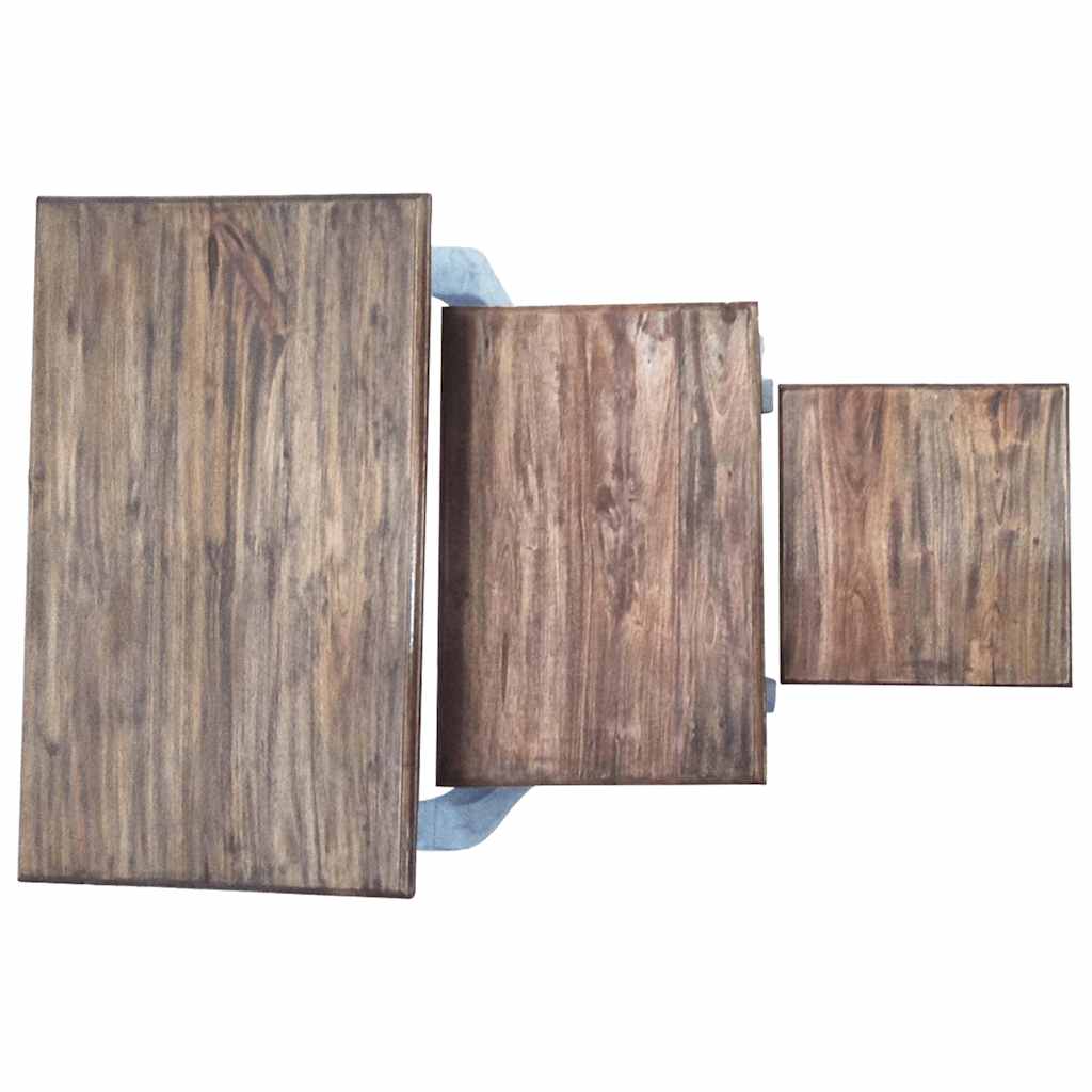 vidaXL Σετ Τραπεζάκια Ζιγκόν 3 τεμ. από Μασίφ Ξύλο Μαόνι