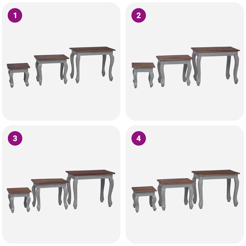 vidaXL Σετ Τραπεζάκια Ζιγκόν 3 τεμ. από Μασίφ Ξύλο Μαόνι