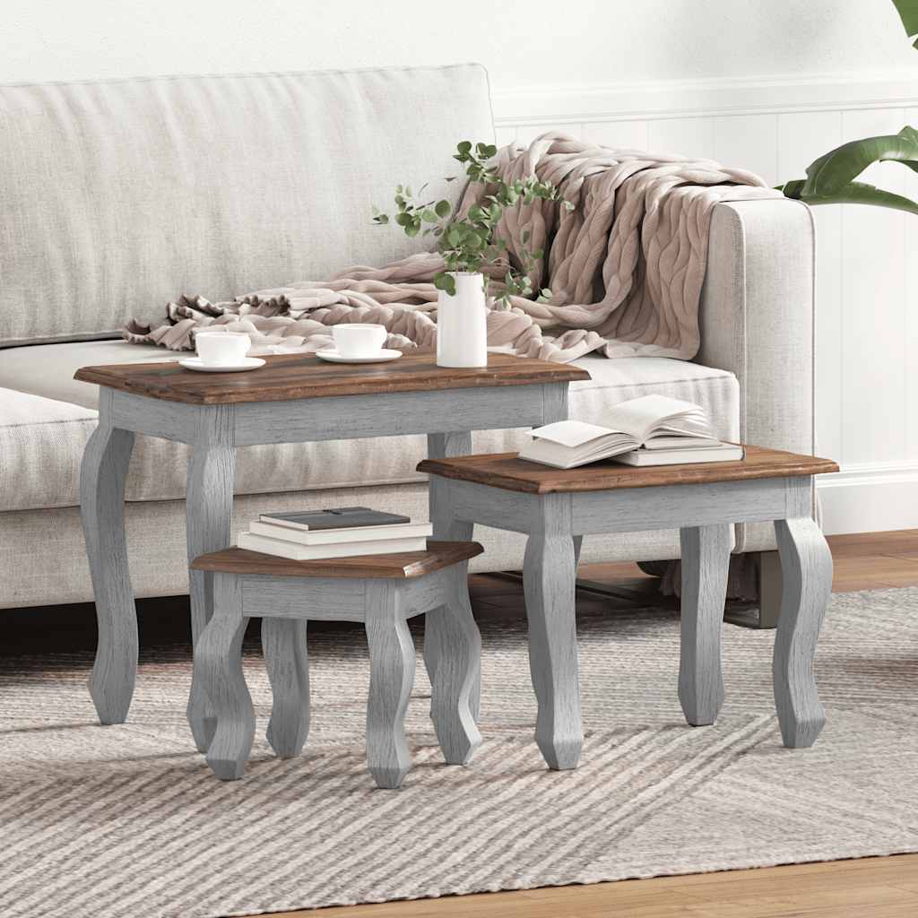 vidaXL Σετ Τραπεζάκια Ζιγκόν 3 τεμ. από Μασίφ Ξύλο Μαόνι