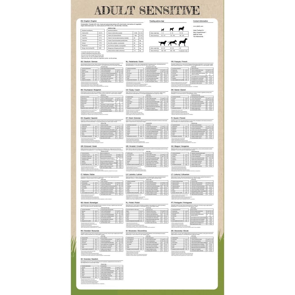 vidaXL Ξηρά Τροφή Σκύλων Premium Adult Sensitive Lamb & Rice 15 κ.