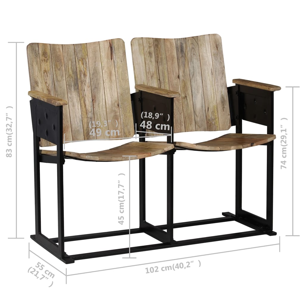 vidaXL Διθέσιο Κάθισμα από Μασίφ Ξύλο Μάνγκο και Ατσάλι