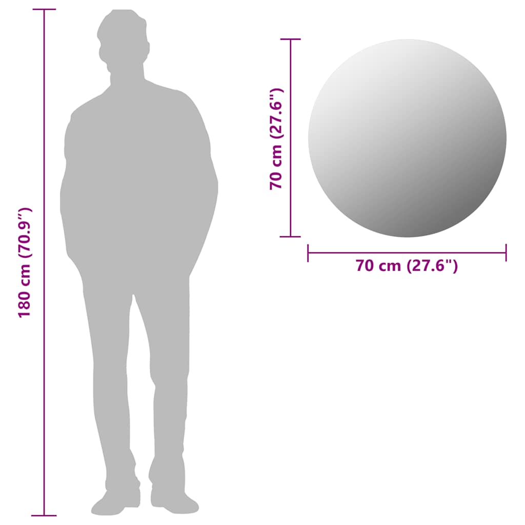 vidaXL Καθρέφτης Τοίχου Στρογγυλός 70 εκ. Γυάλινος