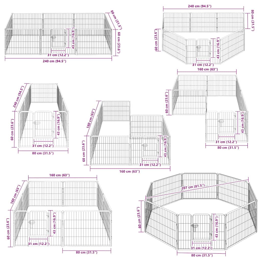 vidaXL Πάρκο Σκύλου με 8 Πάνελ Μαύρο 60 x 80 εκ. Ατσάλινο