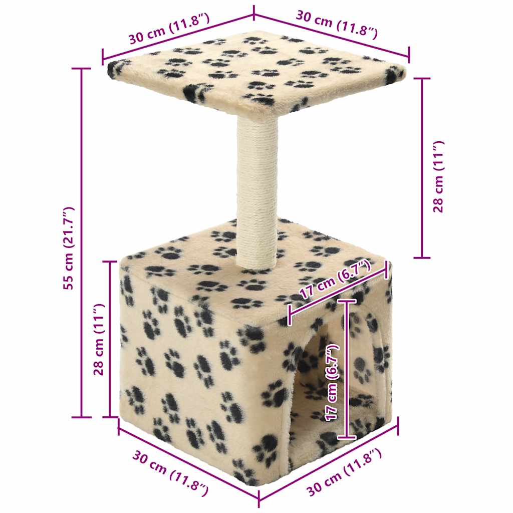 vidaXL Γατόδεντρο Τύπωμα Πατούσας Μπεζ 55 εκ. με Στύλο από Σιζάλ