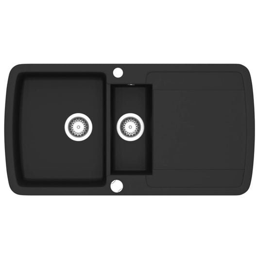 vidaXL Νεροχύτης με Διπλή Γούρνα Μαύρος Γρανιτένιος