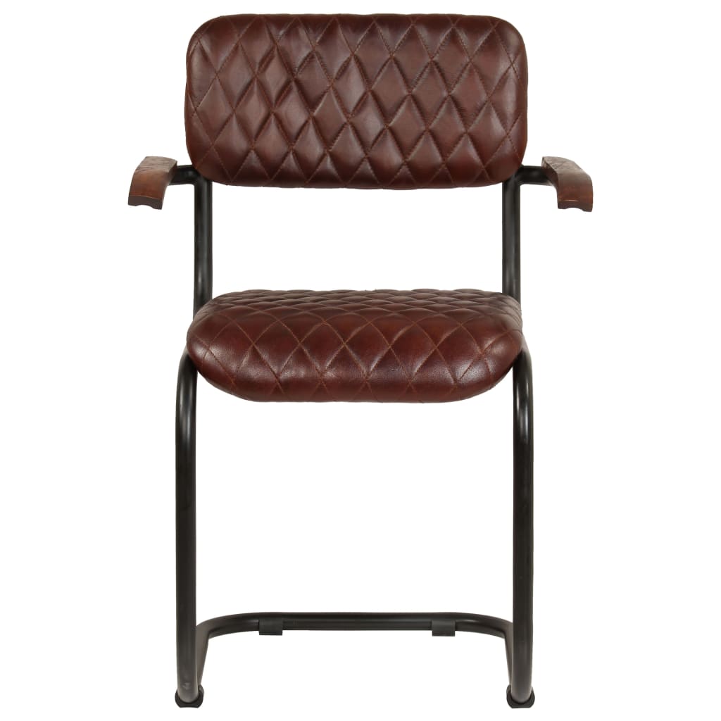 vidaXL Καρέκλες Τραπεζαρίας με Μπράτσα 2 τεμ. Καφέ από Γνήσιο Δέρμα