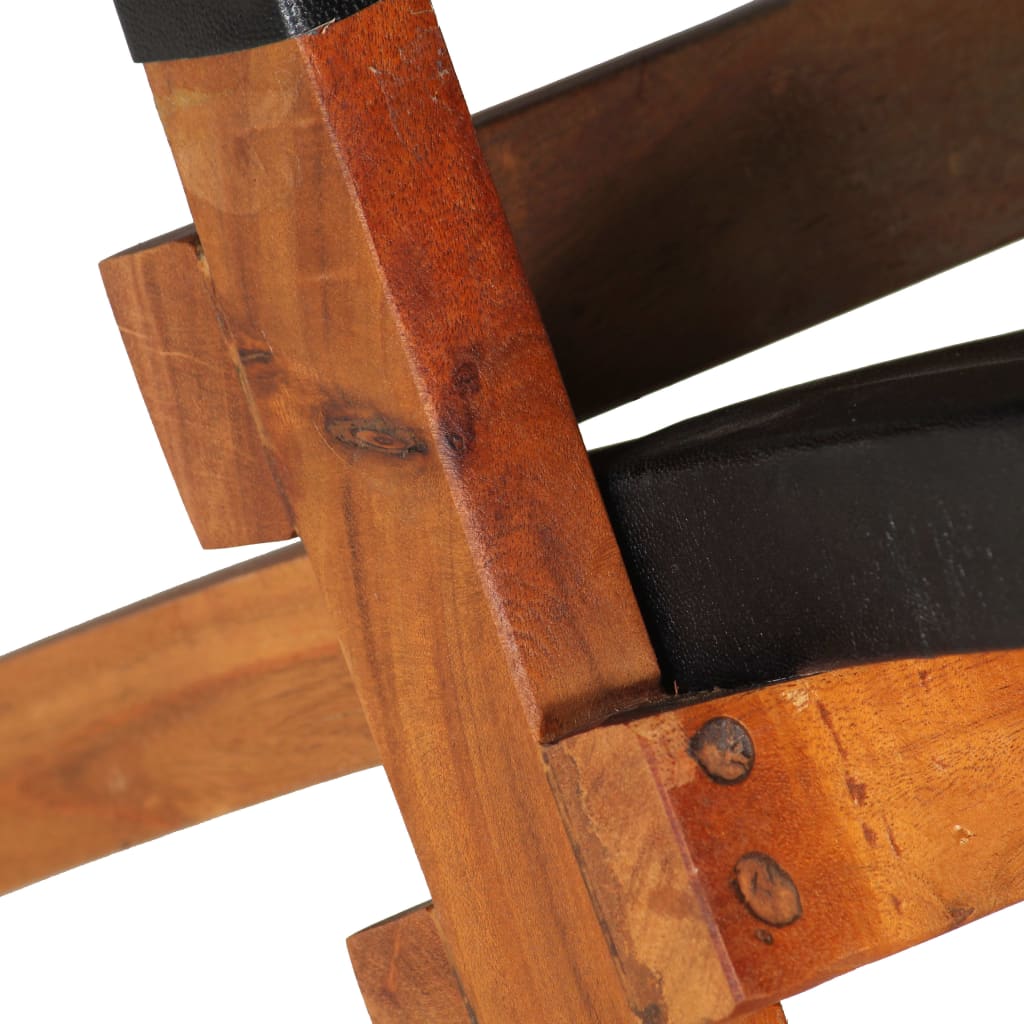 vidaXL Καρέκλα Πτυσσόμενη Μαύρη από Γνήσιο Δέρμα