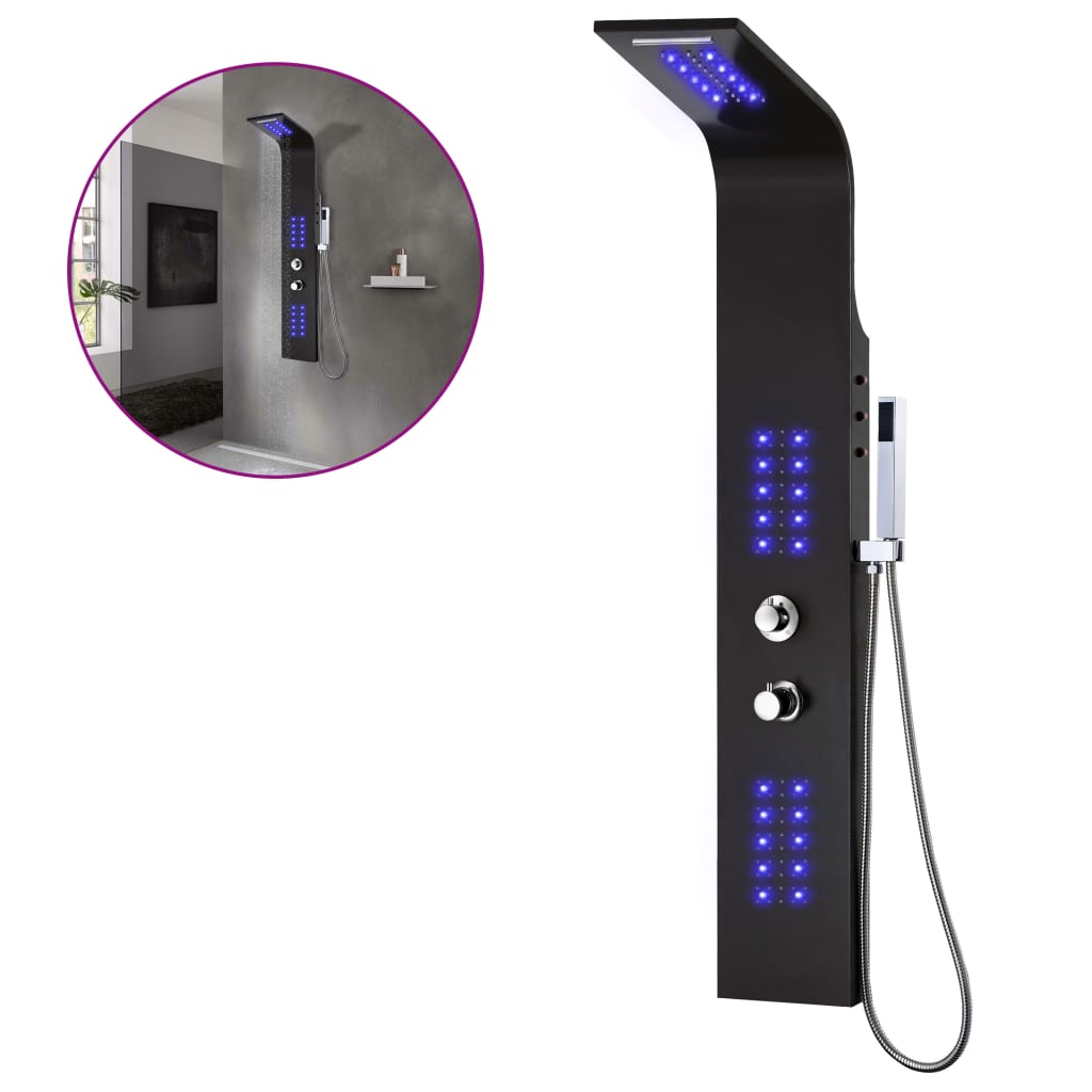 vidaXL Στήλη Ντους Υδρομασάζ Μαύρη 20x44x130 εκ. από Αλουμίνιο