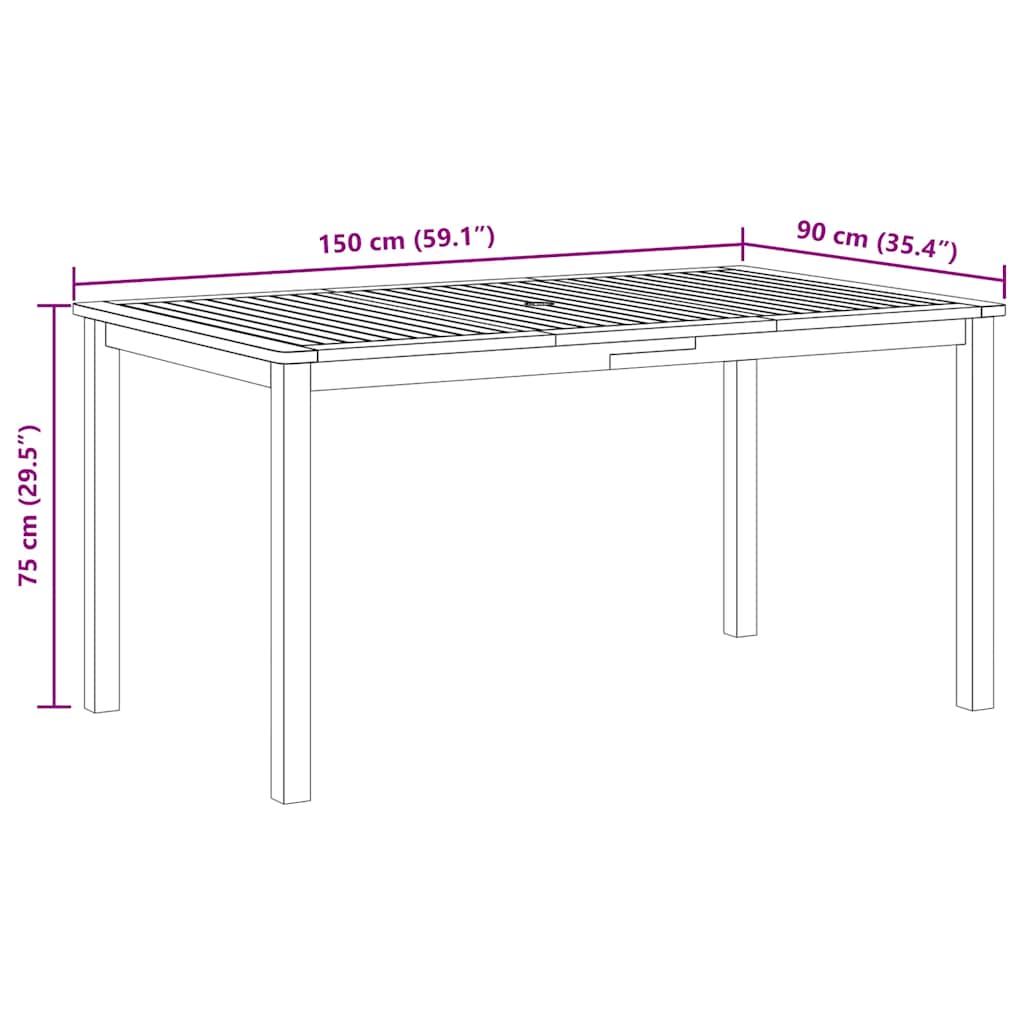 vidaXL Τραπέζι Κήπου 150 x 90 x 74 εκ. από Μασίφ Ξύλο Ακακίας