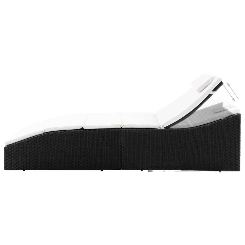 vidaXL Ξαπλώστρα Μαύρη από Συνθετικό Ρατάν με Μαξιλάρι