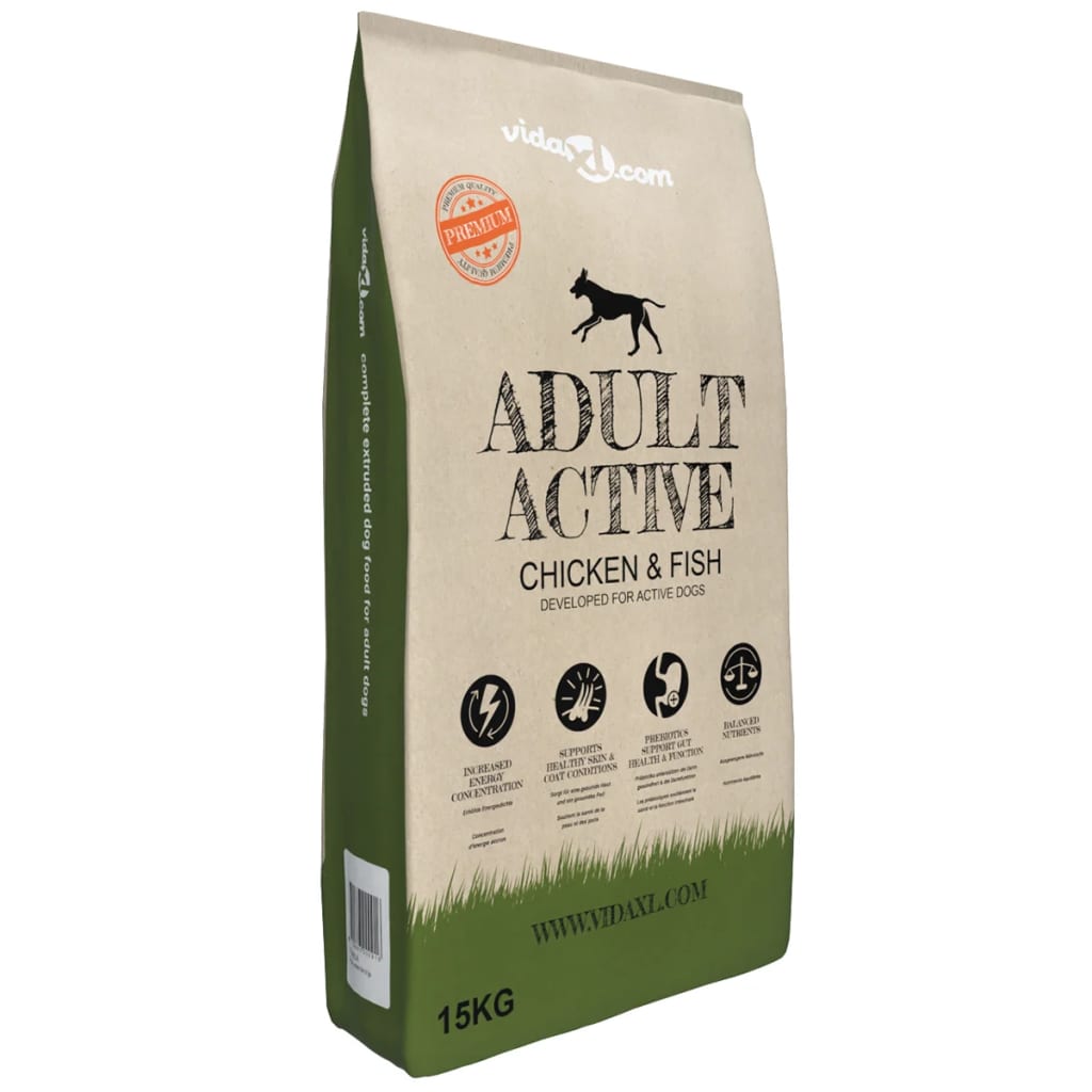vidaXL Ξηρά Τροφή Σκύλων Premium Adult Active Chicken & Fish 2τεμ 30 κ