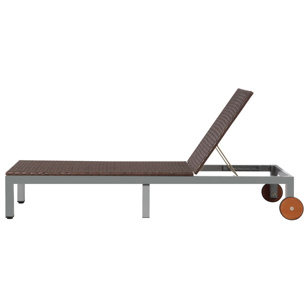 vidaXL Ξαπλώστρα Καφέ από Συνθετικό Ρατάν με Ρόδες