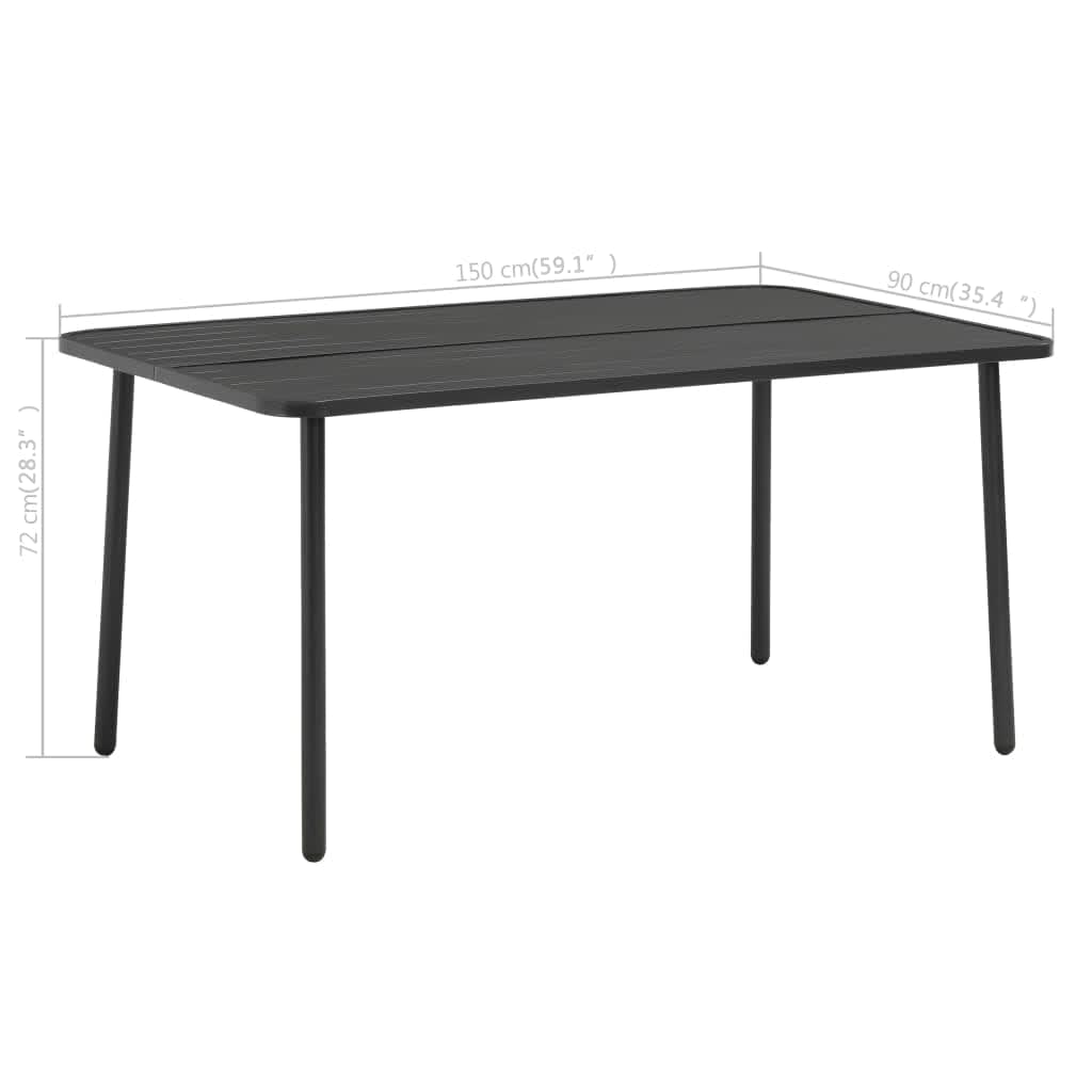 vidaXL Τραπέζι Κήπου Σκούρο Γκρι 150 x 90 x 72 εκ. Ατσάλινο
