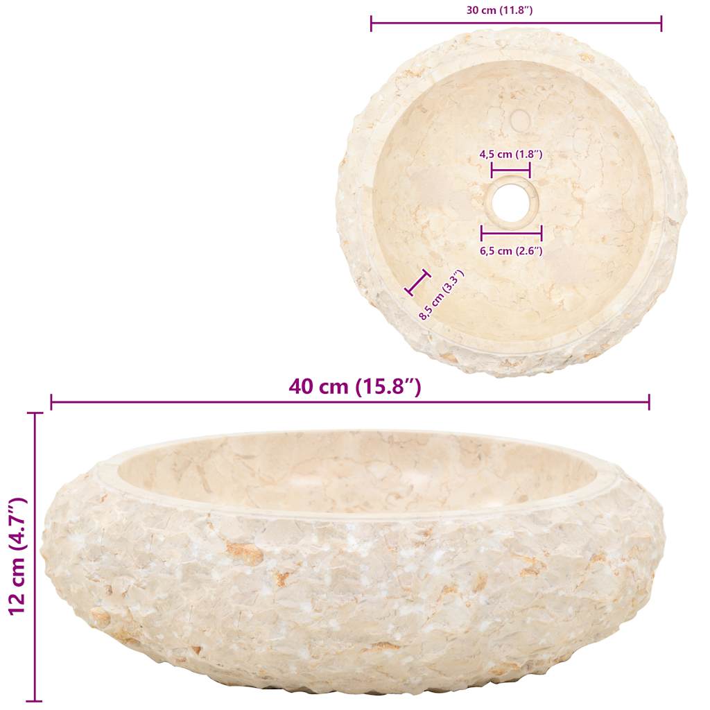 vidaXL Νιπτήρας Κρεμ 40 x 12 εκ. Μαρμάρινος