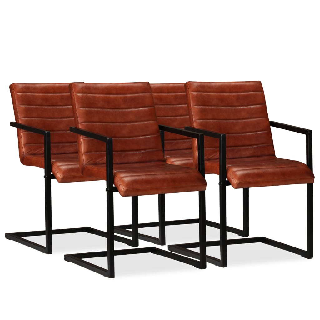 vidaXL Καρέκλες Τραπεζαρίας 4 τεμ. Καφέ από Γνήσιο Δέρμα