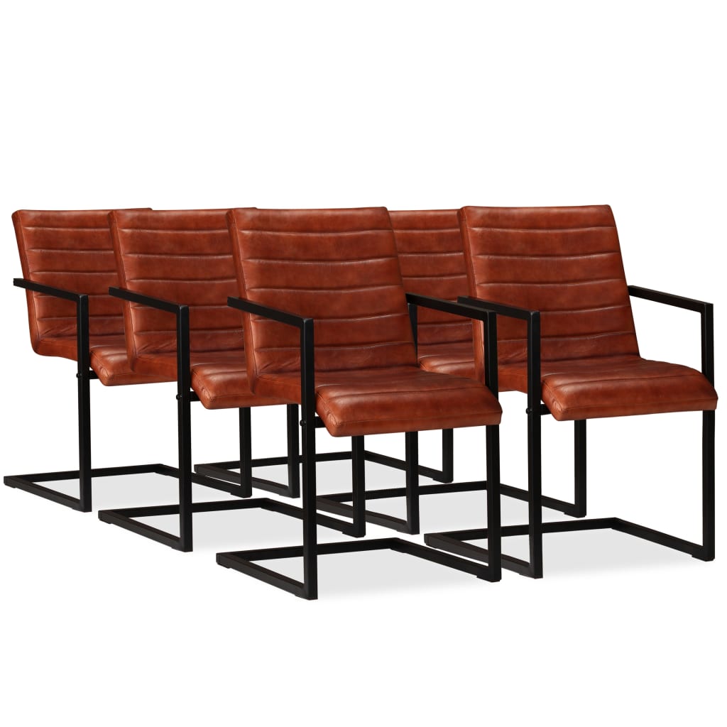 vidaXL Καρέκλες Τραπεζαρίας 6 τεμ. Καφέ από Γνήσιο Δέρμα