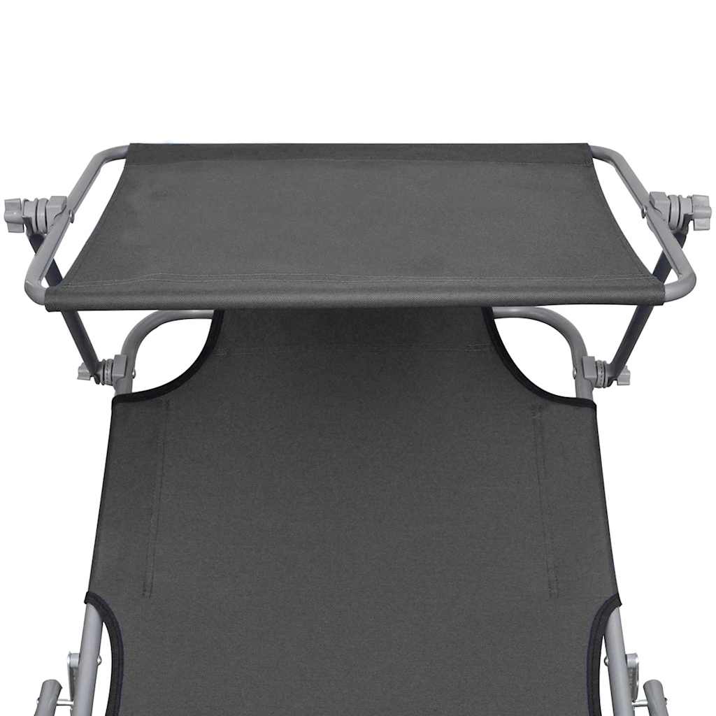 vidaXL Ξαπλώστρα Πτυσσόμενη Γκρι Ατσάλινη με Σκίαστρο