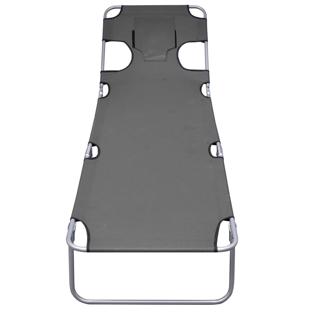 vidaXL Ξαπλώστρα Πτυσσόμενη με Μαξιλάρι και Ρυθμιζόμενη Πλάτη Γκρι