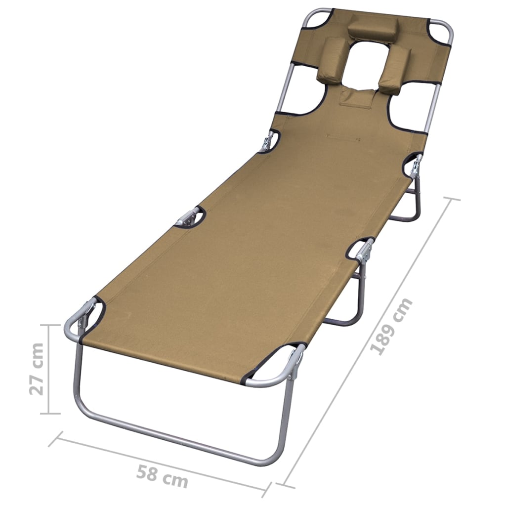 vidaXL Ξαπλώστρα Πτυσσόμενη με Μαξιλάρι και Ρυθμιζόμενη Πλάτη Taupe